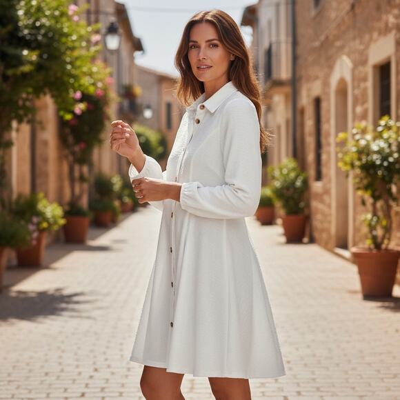 Hint of Blush Dresses & Skirts - Hint of Blush Women's White Button Down Fit and Flare Shirt Dress Tunic- Size XL